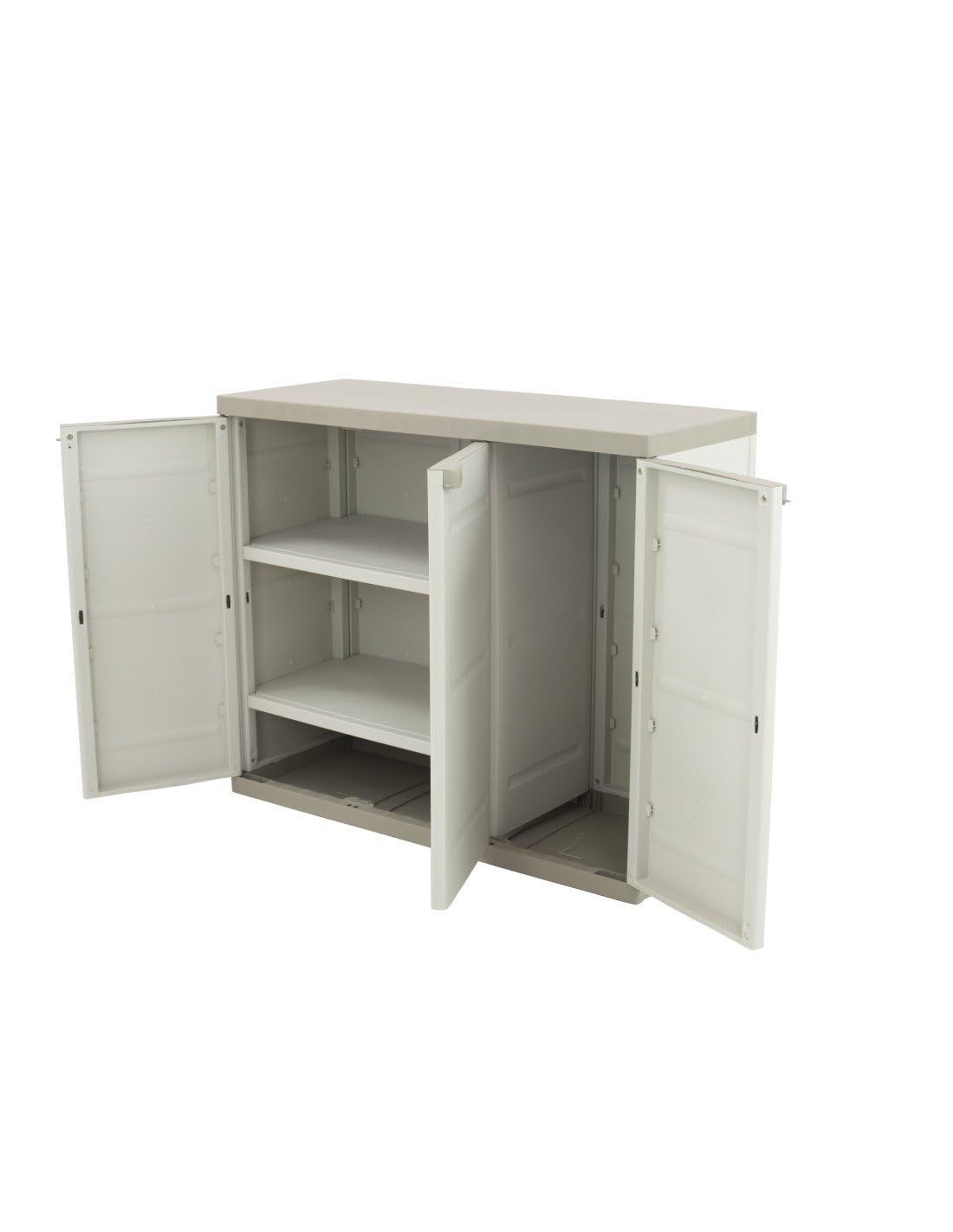 Jardin202 - Armario Medio de Resina | Titanium Beige | 3 Puertas y Baldas Regulables | 105x44x88 cm | (Beige)