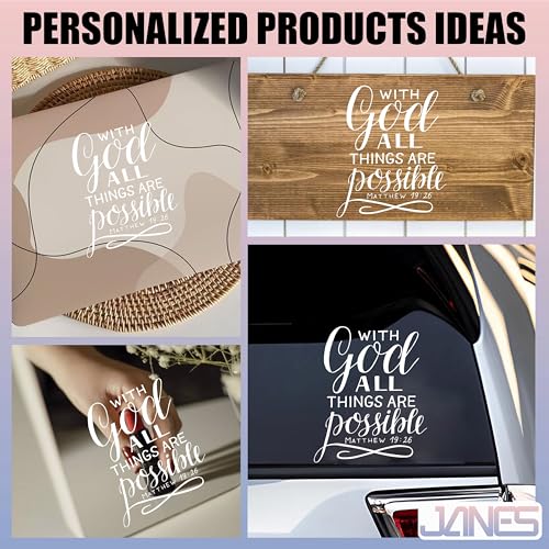 Image of JANES Matthew 19:26 with God All Things are Possible Decal, UV DTF Transfer Car Decal, Scripture Car Window Stickers, God Car Decals for Women Men, Christian Car Stickers, Faith Car Decals for Trucks