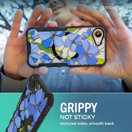 Image of Smartish iPhone 17e /16e MagSafe Case - Gripzilla Protective Magnetic Case for Men [Rugged + Tough] Military Grade Heavy Duty Grip Armor - Drop Tested for iPhone 17e /16e - Blue Blossoms