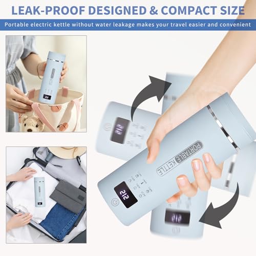 Image of Blue Travel Electric Kettle, LCD Display with 6 Temperature Settings, 304 Stainless Steel, 450ml /15.2oz, Auto Shut-Off and Boil-Dry Protection, Compact Portable Electric Kettle