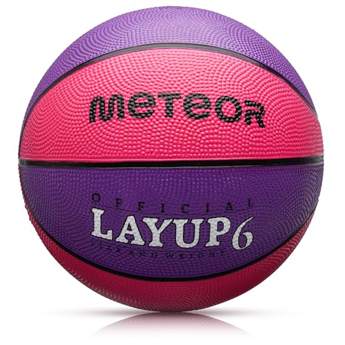 Meteor Layup Kinder Mini Basketball Größe #5 ideal auf die Jugend Kinderhände von 4-8 Jährigen abgestimmt idealer Basketball für Ausbildung weicher Basketball (Größe 6 (Damen), Rosa & Violett), Null