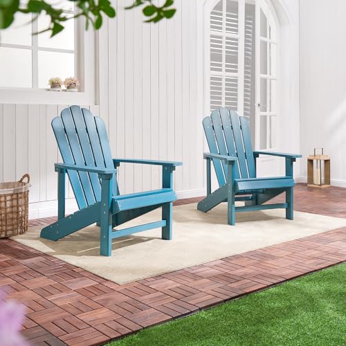 Image of Psilvam Classic Adirondack Chair, Standard-Sized Poly Lumber Fire Pit Chair, 350Lbs Support Weather Resistant Patio Chairs for Garden, Party, Beach(Blue)