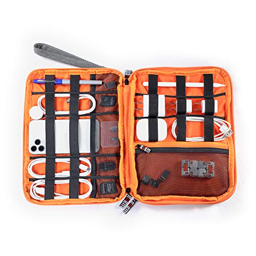 Three Layer Electronics Organizer And Travel Organizer For Tablet, Cables, And Chargers. Size Xl Fit Up To 10" Tablets. (Grey And Bright Orange) #TOP1