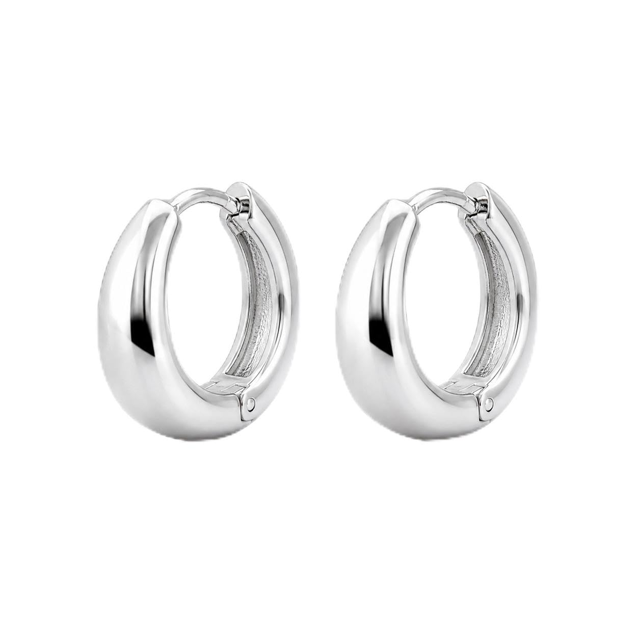 Nauradd Men's Silver Hoop Earrings | Thick Huggie Hoop Earrings for Men & Boys | Small Minimal Click Lock Ear Hoops | Korean Fashion Jewellery | Pair-image-20