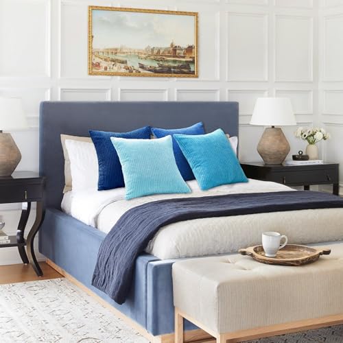 Image of Topfinel Decorative Throw Pillow Covers Aque Teal Blue Series,Summer Corduroy Striped Toss Pillows for Couch,Patio,Balcony,Children Bedroom,Modern Fluffy Blue Gradient Shams 20x20 Inch Set of 4