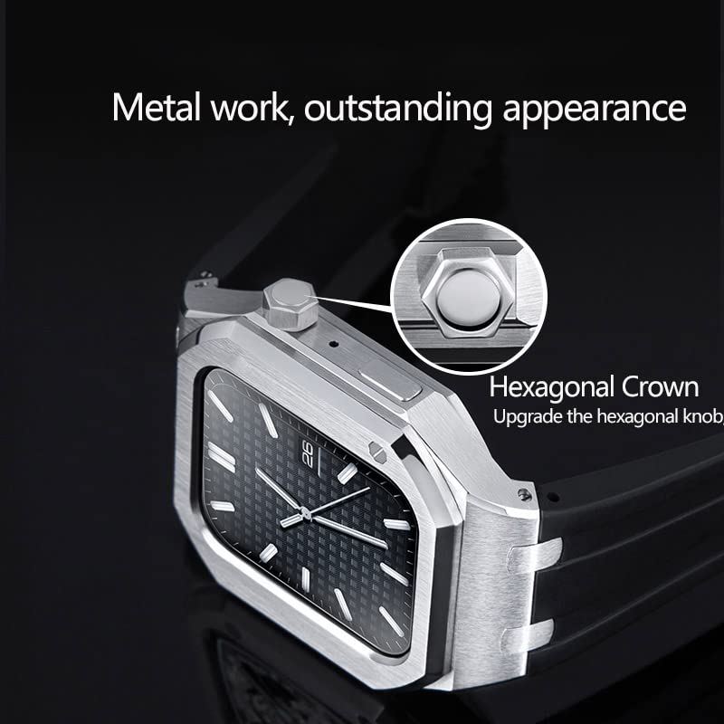 Fluororubber watchband metal protector boîtier acier pour iWatch 44 mm