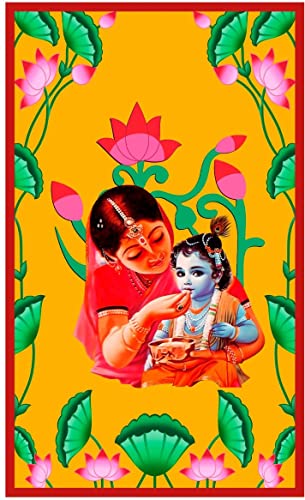 Image of VINAYAKA MART yashoda Krishna backdropss Cloth |krishnaa yashoda backdrops Decoration clothss | Little Krishna backdrops Cloths for Decoration |Baby Rice Feeding Ceremony Cloths 5x8 ft