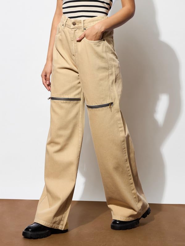 Image of Blue Zipper Design Baggy Jeans