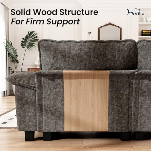 Image of PHI VILLA Cloud Modular Couch Sets, 123.6 inch Sectional Sofa with L-Shaped Chaise, 4-Seater Upholstered Couches with Movable Ottoman for Living Room, Chenille Fabric, Smoky Grey