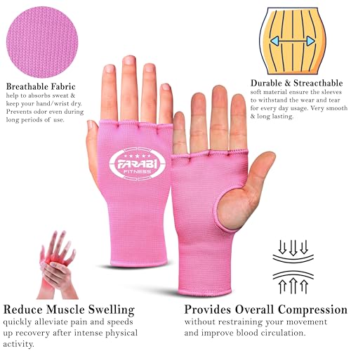 Farabi Sports Vendas Boxeo Guantes Interiores elásticos de Medio Dedo sin Relleno de Gel Vendas de Boxeo Ideal para MMA, Muay Thai, Deportes de Combate, Kickboxing y Artes Marciales (Pink, S/M) - imagen 2