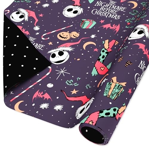 American Greetings Nightmare Before Christmas Black Christmas Wrapping Paper Rolls Black and Red Holiday Gift Wrap (40 sq. ft. 1 Reversible Roll-30 in. x 16 ft.) Jack Skellington Sally Polka Dots