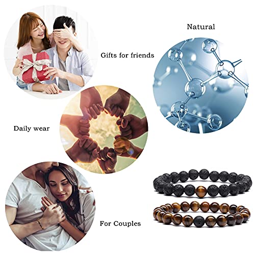 Mengpa Mens Beaded Bracelets Couples Matching Bracelet Set Tiger Eye Lava Rock Beads For Women Stone Jewelry (Brown) Us4163F #TOP1