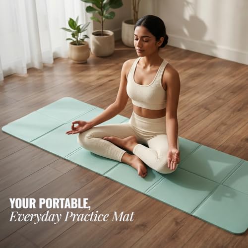 Image of WiseLife Foldable Travel Yoga Mat for Women & Men (Mint-Green)
