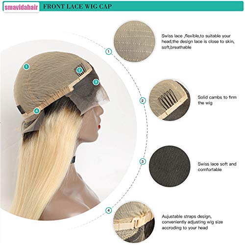 34 Inch Straight Long Hair Dark Roots #1B/613 Ombre Lace Front Human Hair Wig For Black Women 2 Tones 13X4 Free Part 100% Remy Hair Wig Pre Plucked With Baby Hair 613 Half Hand Made Lace Frontal Wigs #TOP3