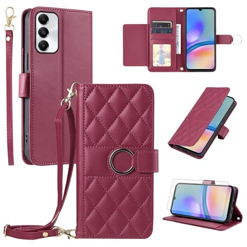 Coque cuir Samsung Galaxy A05s Asuwish rouge avec clapet portefeuille chic