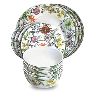 Gusto Buono Porcelain 12Pcs Dinnerware Set – Floral Design on Premium White | 4 Cereal Bowls (5.5”), 4 Salad Plates (7.5”), & 4 Dinner Plates (10.5”) | Perfect Dinner Set for Dining, Parties, & Gifts Gusto Buono Porcelain 12Pcs Dinnerware Set–Floral Design on Premium White 4 Cereal Bowls 55 4 Salad Plates 75 4 Dinner Plates 105 Perfect Dinner Set for Dining Parties Gifts
