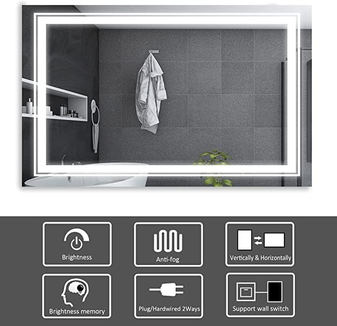 Image of Modern Front‑Lit LED Mirror - Gentle Dimming, Built‑in Defogger, Auto Memory & Easy Touch Control for Bathroom & Vanity. (20x28 inches)