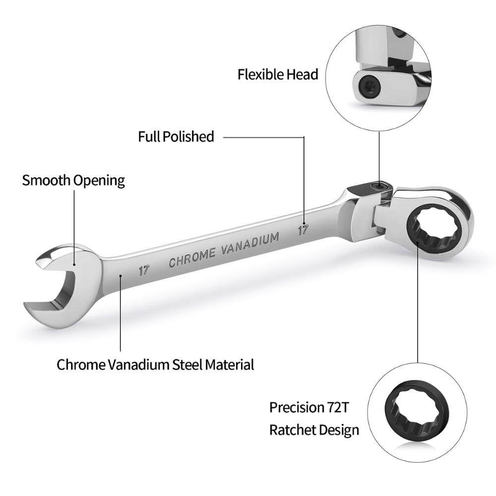 Llave de carraca de cabeza pivotante Flexible herramienta de mano métrica de garaje 6mm-24mm para reparación de automóviles y del hogar 1 Uds.,7mm