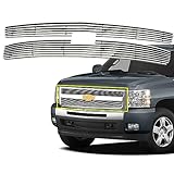 Polished Grille Insert fits 2007-2013 Chevy Silverado 1500 Front Billet Grill Inserts Cover Guard Replament 2pcs 07-13 Aluminum