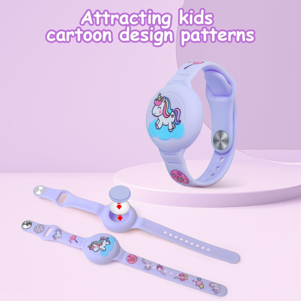 AXFEE Kids Watchband Compatible with Apple Airtag, Silicone Bracelet Protective Case for AirTag, Anti-Lost Adjustable Wristband for AirTags, GPS Wristlet Protective Cover for Child/Toddlers (Purple) — view 6