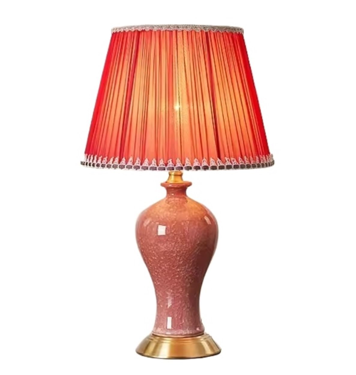 AZHKJKZH Table Lamp Ceramic Table Lamp Fabric Lampshade Bedside American Style Copper Base Nightstand For Bedroom Living Room For Home(Rosso,30 * 52cm)