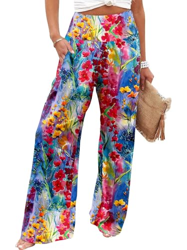 JZC Women's Palazzo Lounge Pants Casual Wide Leg Pants High Waist Flowy Toursers with Pockets