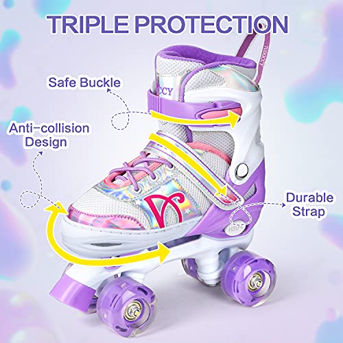 image for Tudoccy Roller Skates for Kids, Shine Skates 4 Size Adjustable Roller 