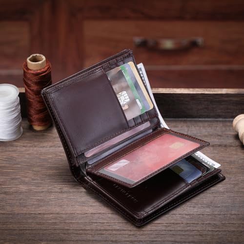 Genuine Leather Bifold Wallet RFID Blocking Wallet Large Capacity Purse Credit Card Holder for Men with 15 Card Slots (Coffee)4