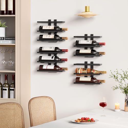 Image of Hoctieon 3 Tier Wall Mount Wine Rack, Wall Racks for Wine Bottles Display and Storage, Hanging Bottle Organizer for Living Room, Dining Room, Wine Cellar, Bar, Black