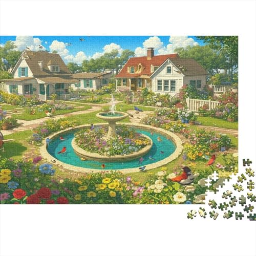 Puzzle de Cartón Reciclado Rural Garden Scene 1000 Piezas: Piscina Redonda, Casitas de Jardín, Educación+Relajación, Decoración de Pared, Regalo de Cumpleaños para Entusiastas