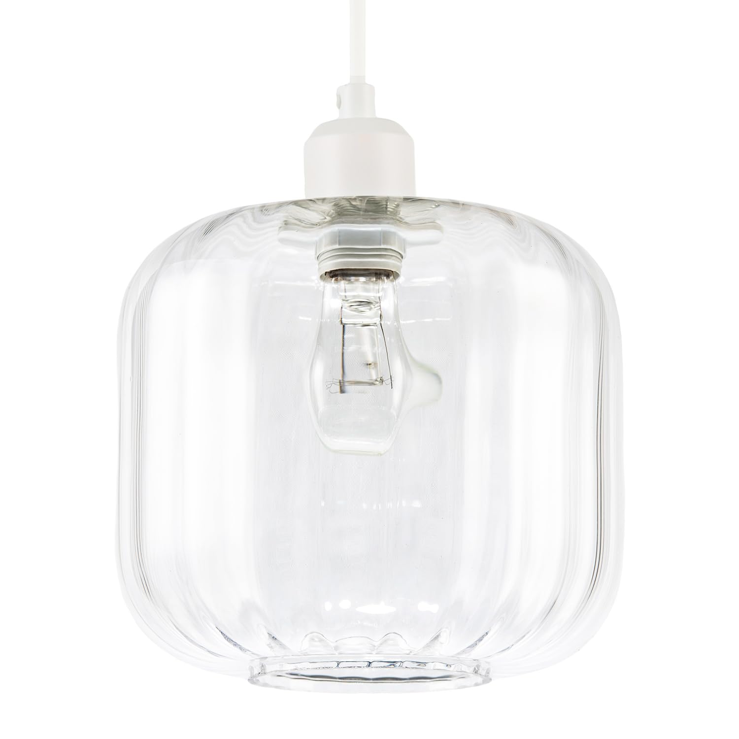 Happy Homewares Transparent Contemporary Glass Wide Ribbed Curved Square Pendant Ceiling Light Shade | 20Cm X 20Cm | E27 Or B22 Lamp Holder By