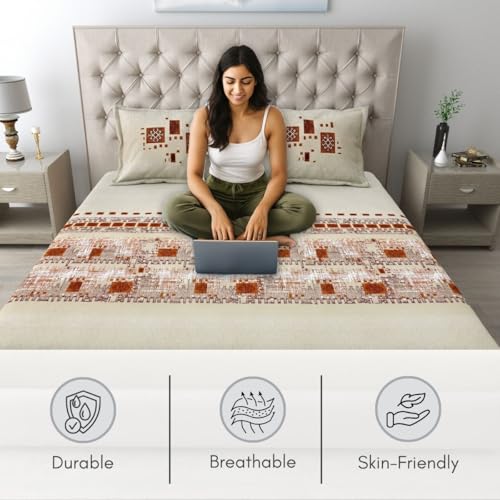 Image of Mafatlal 186 TC Spring Glory Cotton Bedsheet King Size | 108 x 108 Inches | Moisture-Wicking Summer Bedding for Breathable Sleeping Comfort | 2 Pillow Covers | Creamy White