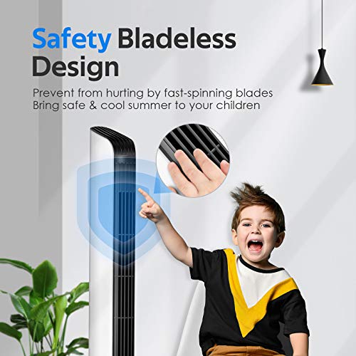 Bladeless Tower Fan - 43 Inch Standing Cooling Oscillating Floor Fan W/ Remote, 3 Speeds & 3 Modes, 7.5H Timer, Quite Electric White Air Circulator Fan For Bedroom, Living Room, Office, Home, Indoor #TOP6