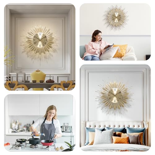 27" Gold Mid Century Modern Wall Clock,Battery Operated Decorative Decorative Metal Wall Clock for Living Room/Bedroom/Office/Bathroom Wall Art&Clocks - Image 5