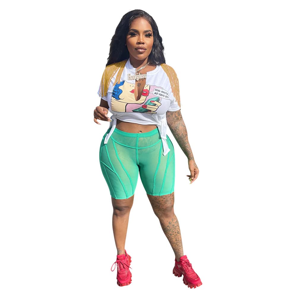 Kencey Women's Fashion T Shirt Casual Print Tassel V Neck Short Sleeve Workout Summer Tops