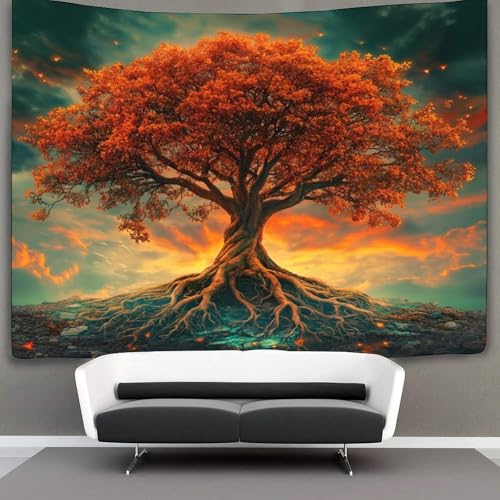 Art mural au plafond tapisserie kaiyun arbres majestueux décoration murale orange