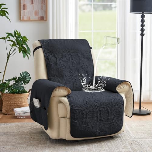 Image of Blue Quilted Recliner Covers, Water-Repellent Recliner Slipcovers, Lazy Boy Chair Covers, Pet Friendly Recliner Cover for Dogs Cats, Washable Furniture Protector (Recliner 22 inch, Blue Gray)