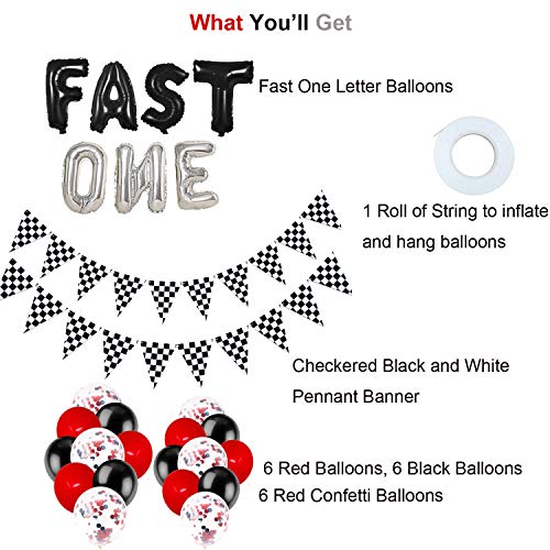 Fast One Racing Birthday Party Decorations, Race Car 1St First Birthday Party Supplies For Boy Girl Kids, Let’s Go Racing Chequered Checkered Black And White Pennant Banner Flags Baby Shower #TOP1