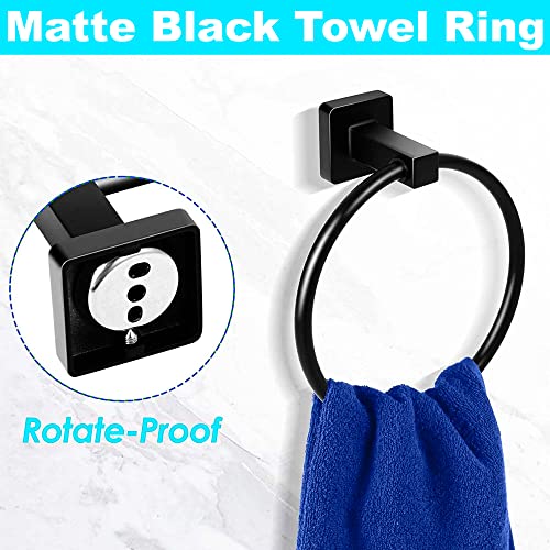 Matte Black 4-Piece Bathroom Hardware Set With 304 Stainless Steel Towel Bar, Wall-Mounted Towel Rack, Hand Towel Bars, Toilet Paper Holder, Towel Ring, And Robe Hook #TOP2