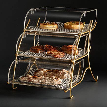 212 Main 3-Tier Clear Acrylic Bakery Display Case with Brass Metal Stand