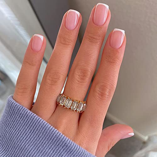 24Pcs Press on Nails Short French Tip Nails White Pink Nude Nail Acrylic Nails Full Cover Nail Tips Design Nails for Women and Girls