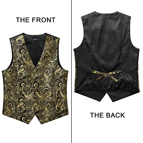 Image of HISDERN Mens Vest Tie Set 3PC Formal Waistcoat Paisley Floral Jacquard Necktie Pocket Square Suit Vests Wedding Party