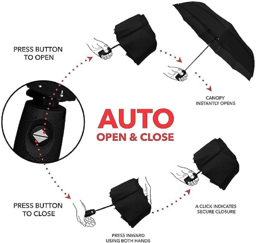 QONETIC Portable Auto Open Close Travel Umbrella for Men & Women, Windproof Folding Umbrella for Rain, Compact Waterproof Umbrella, Lightweight 3 Fold Design for Daily Travel & Office Use (Black) 4