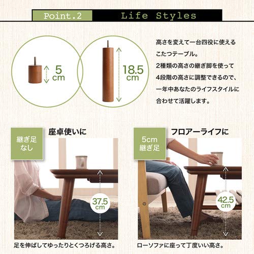 Amazon.co.jp : 長方形(75×105cm)高さ調整 棚付きデザインこたつ