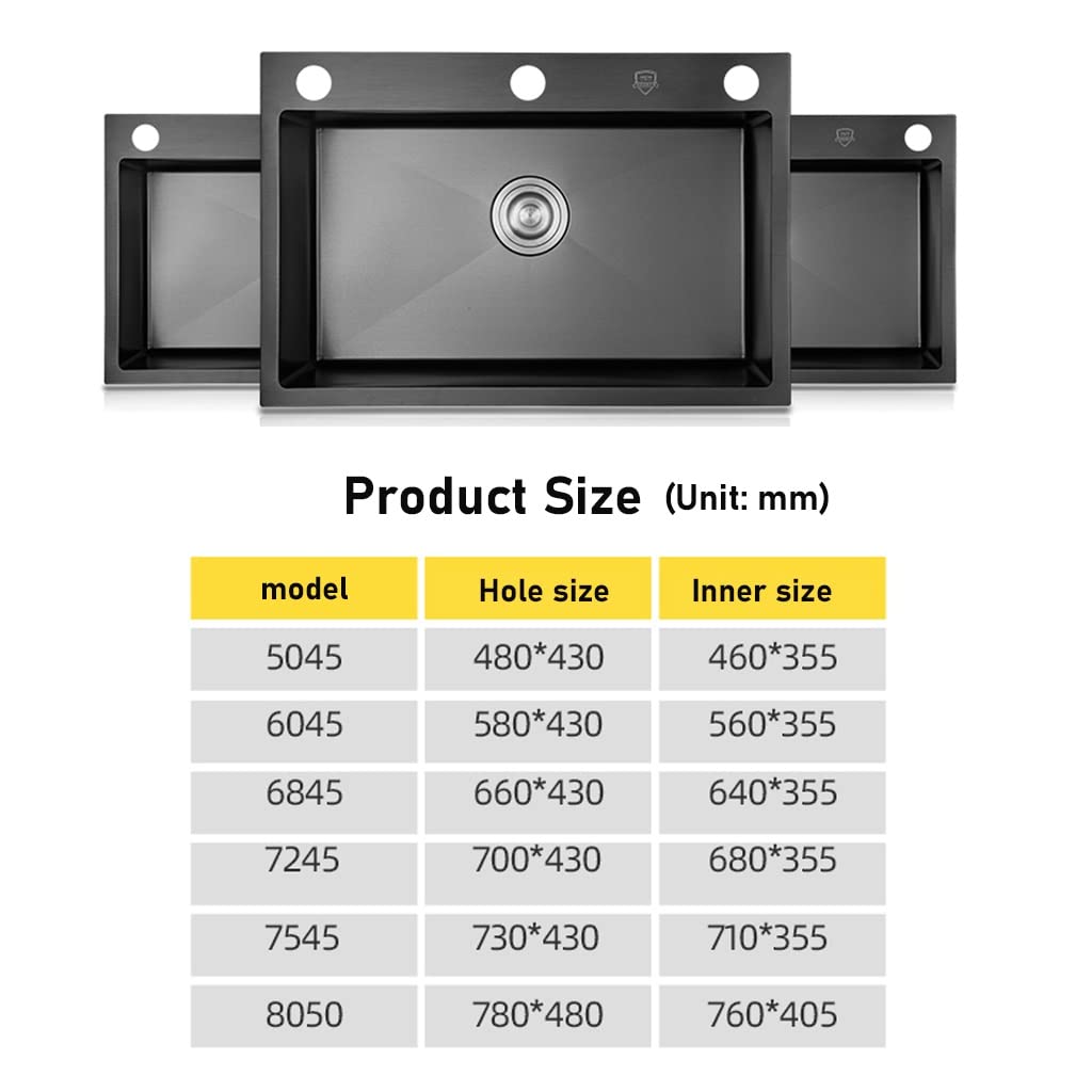 Stainless Steel Sink - Black Nano-coated Easy To Clean Bar Sink With Tap Drain Shelf And Accessories (50x45x20cm)