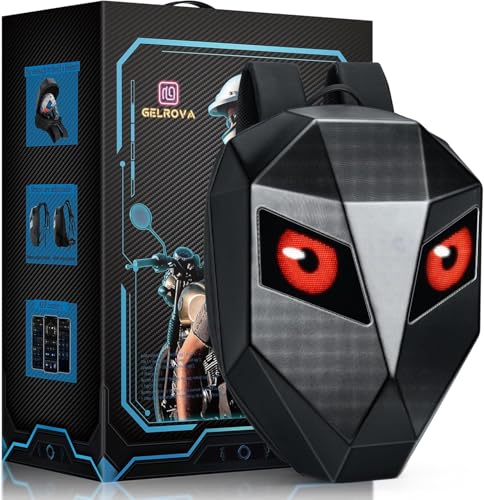 Gelrova LED Backpack with Light Up Moving Eyes Cool Motorcycle Backpack Hard Shell Laptop Backpack Knight Serise 19in (Large)