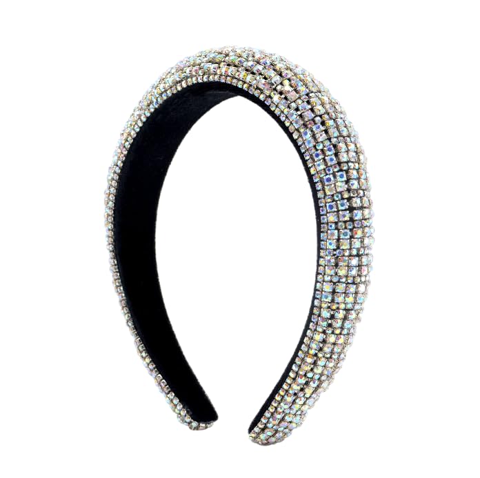 Women Rhinestone Headband Bling Padded Baroque Crystal Fashion Hair Band Party For Bridal Crown Hair Hoop Wedding Hair Accessories (Silver With AB Stone)