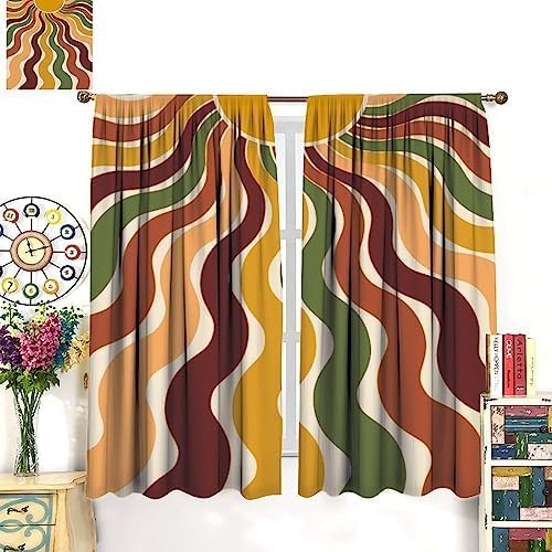 Miniatura 3 de Cortinas retro de puesta de sol, arco iris de mediados de siglo 70, abstracto, colorido, ondas funky, bohemio, Groovy sol, impresión moderna,