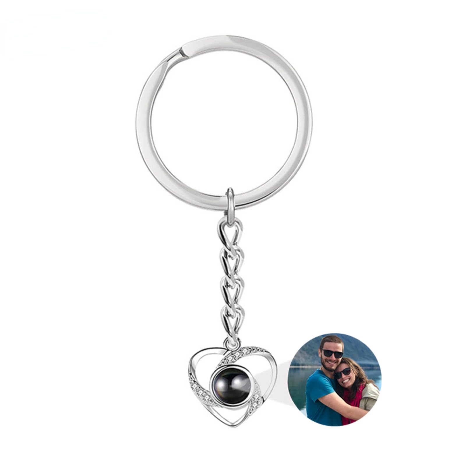Personalized Photo Projection Keychain Custom Heart Photo Keyring Projection Keychain for Women Anniversary Memorial Gifts (silver-3,1PCS)