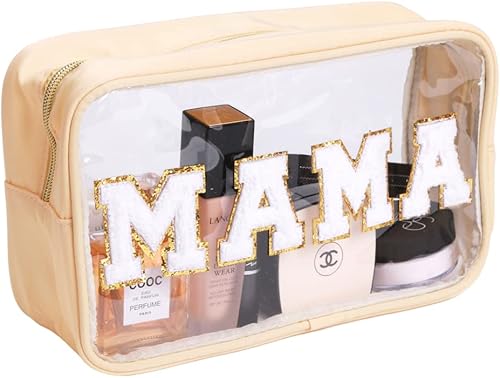 Bolsa de cosméticos de felpilla con letras bolsa de cosméticos de nailon con asa bolsa de maquillaje portátil con cremallera bolsa de almacenamiento